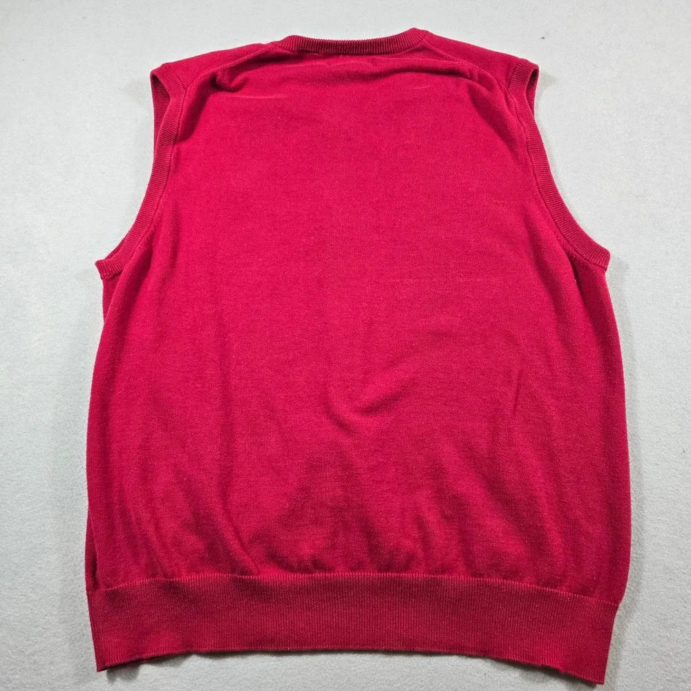 Chaps Mens Large Red Sweater Vest V-Neck Cotton Knit Embroidered Logo Classic